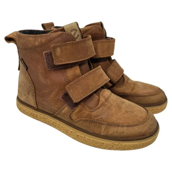 Ecco boys 12.5 kids Crepetray tan brown leather hook and loop booties lined - Picture 1 of 13